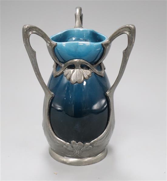 An Art Nouveau pewter-mounted pottery vase by J. von Schwarz H. 21cm